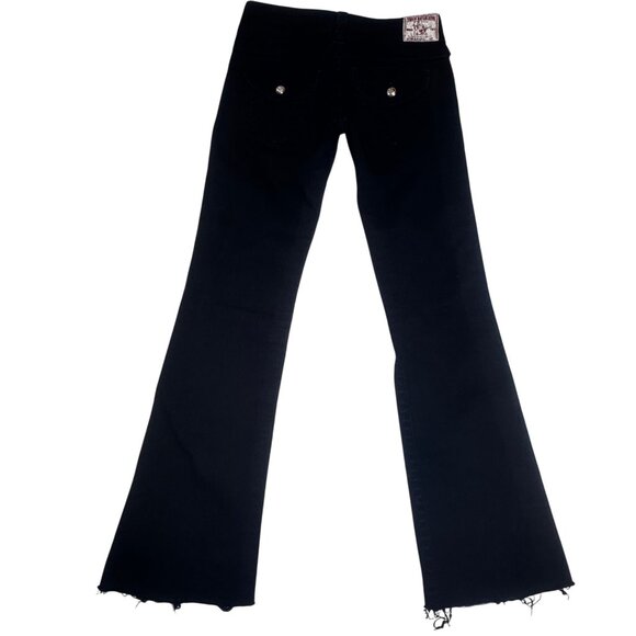 True Religion Womens Black Jeans Denim Flare Jeans Raw Hem Sz 26 Disco Becky - Picture 3 of 12